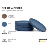 Ceramic Quarter Plates Set Of 6, Blue Artisanal Series | Premium Stoneware Dessert Plates - Snacks Plates Set With Matte Finish | Snack Plate - Small Plates | Japandi Quarter Plates